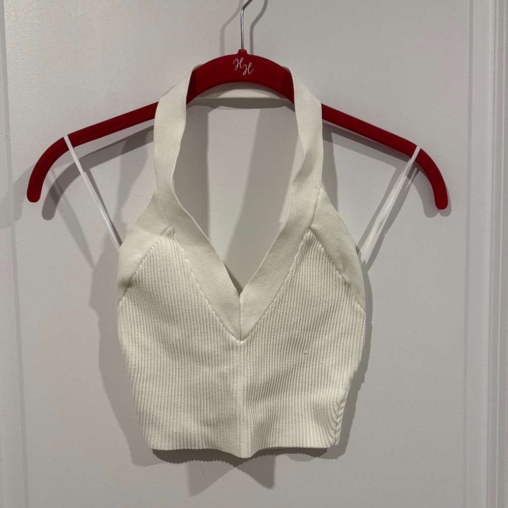 Aritzia Cream Halter Crop Top